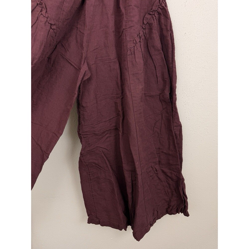 Free People Palazzo Pants Sz S Wide Leg Linen Blend Elastic Smocked Waist Brown - Picture 3 of 8